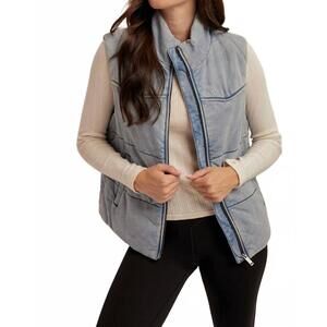 NEW HEM & THREAD denim puffer vest in blue